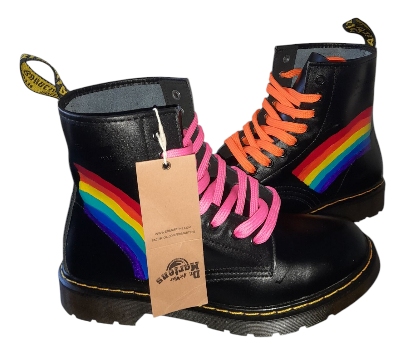 Dr. Martens 1460 Rainbow Customised Style Black Ankle Boots